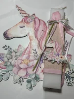 Λαμπάδα με ξύλινο καδράκι Μονόκερος