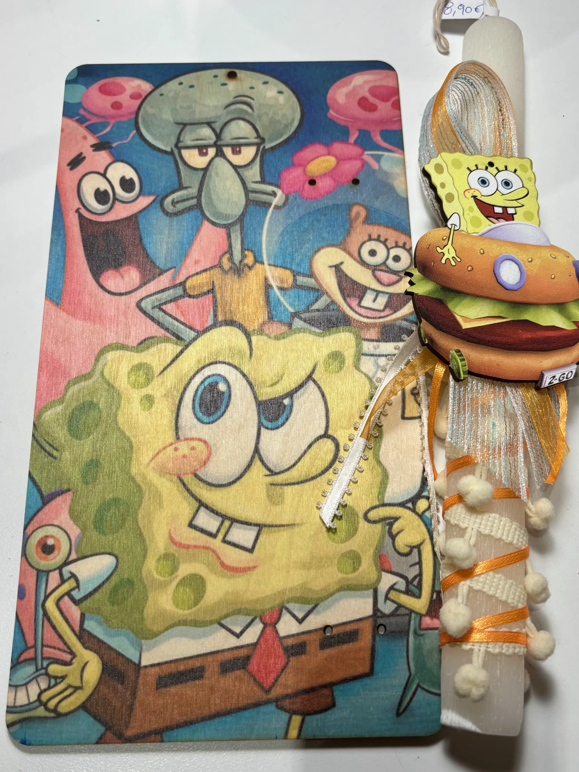 IMG_0557 Λαμπάδα με ξύλινο καδράκι Bob Σφουγγαράκης - Image 1